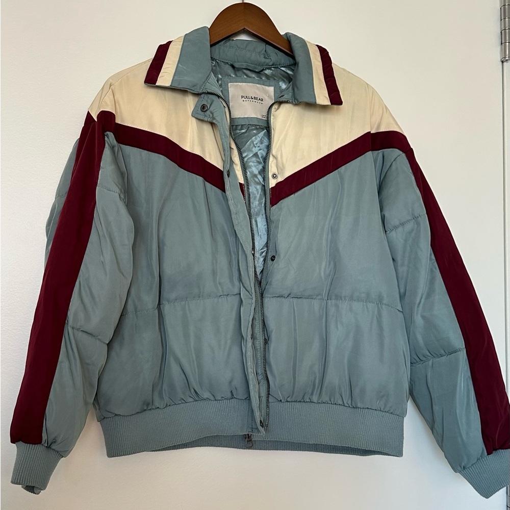 Pull&bear retro sage green puffer jacket